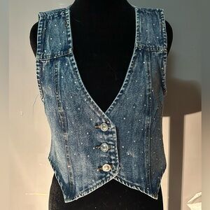 Ci Sono Denim Beaded Cropped Vest in Blue